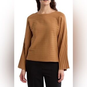 T Tahari Scallop Trim Wide Sleeve Viscose Blend Sweater Toffee NWT M
